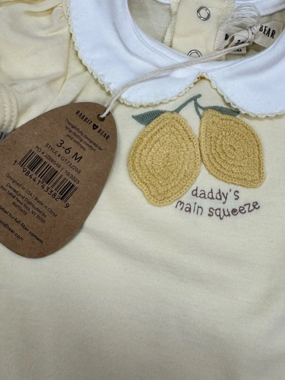 NWT Rabbit & Bear 3pc bodysuit 3-6M lemon cottagecore coquette summer sweetness